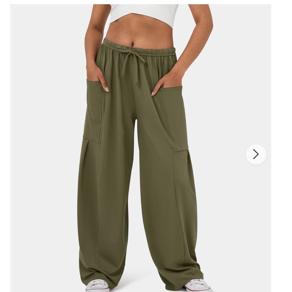 NEW HALARA Mid Rise Drawstring Side Pocket Palazzo Flowy Wide Leg Casual Pants M